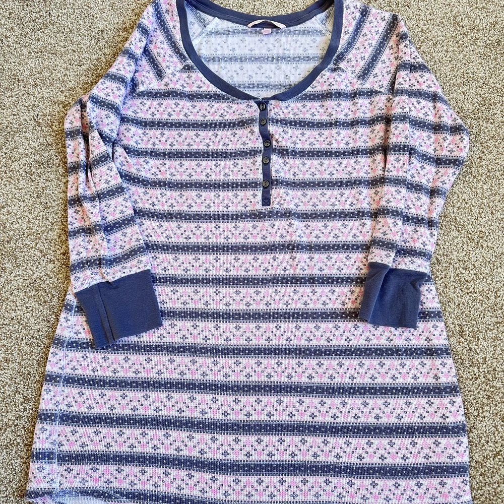 Victoria's Secret Pink & Navy Fair Isle Henley Sleep Shirt